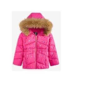 Pink Hooded Jacket with Faux Fur Trim